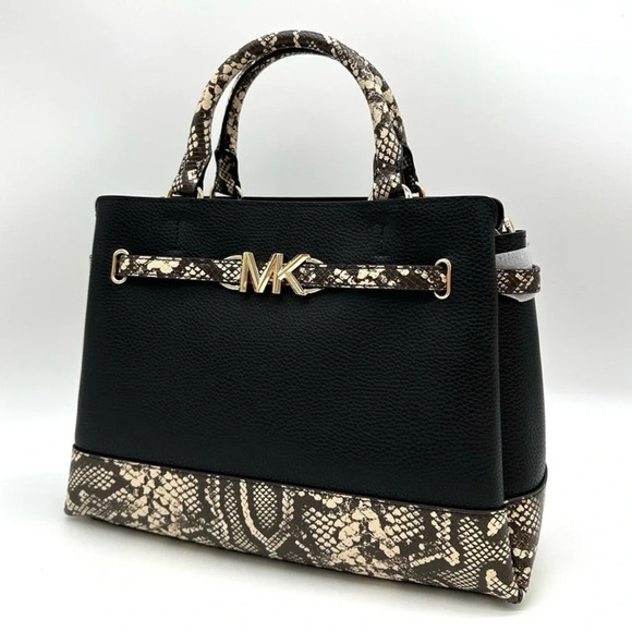 Michael Kors Reed Large Leather Belted Satchel Crossbody Bag Snakeskin - Picture 2 of 13